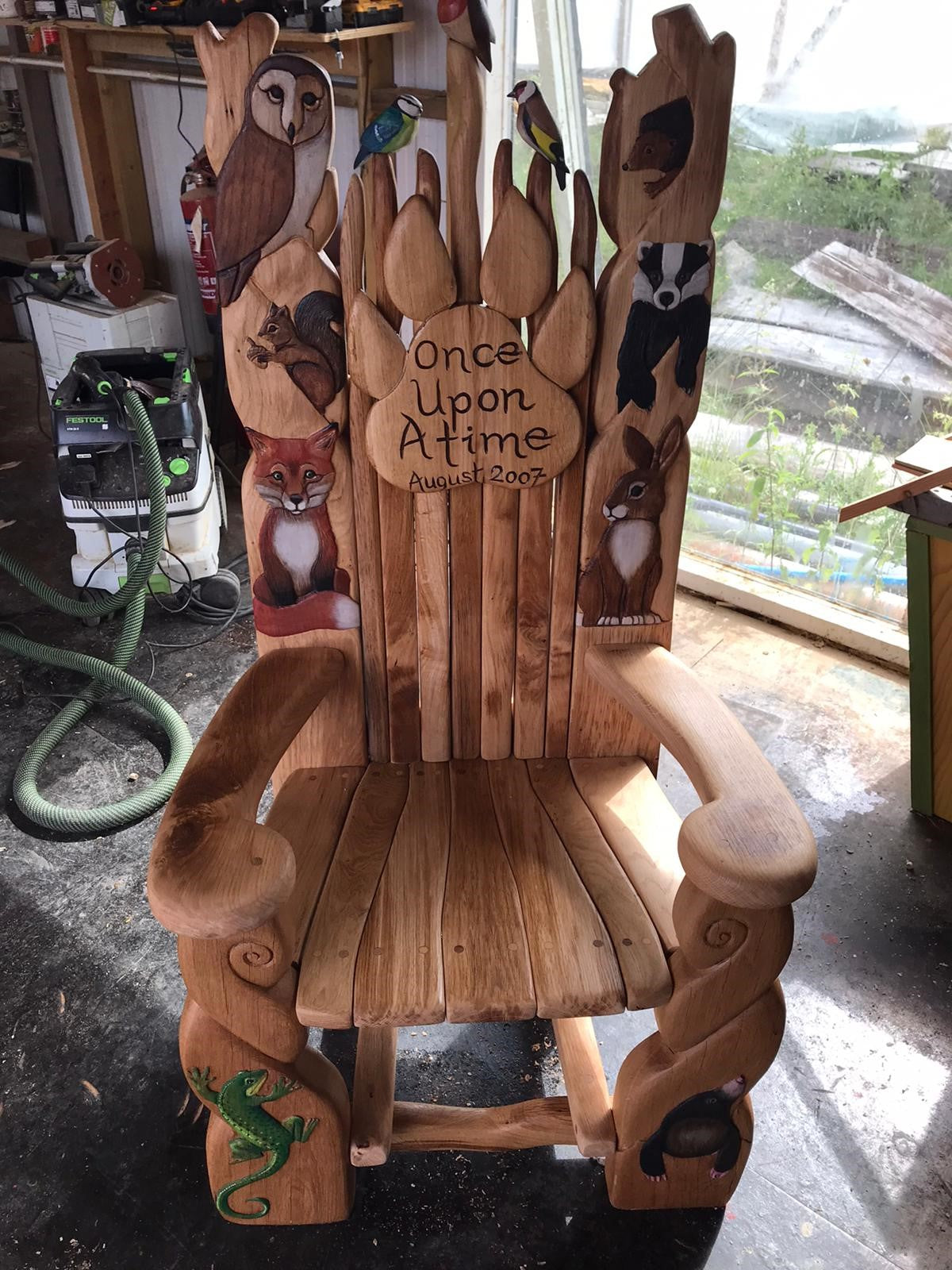 Carved animal woodland throne