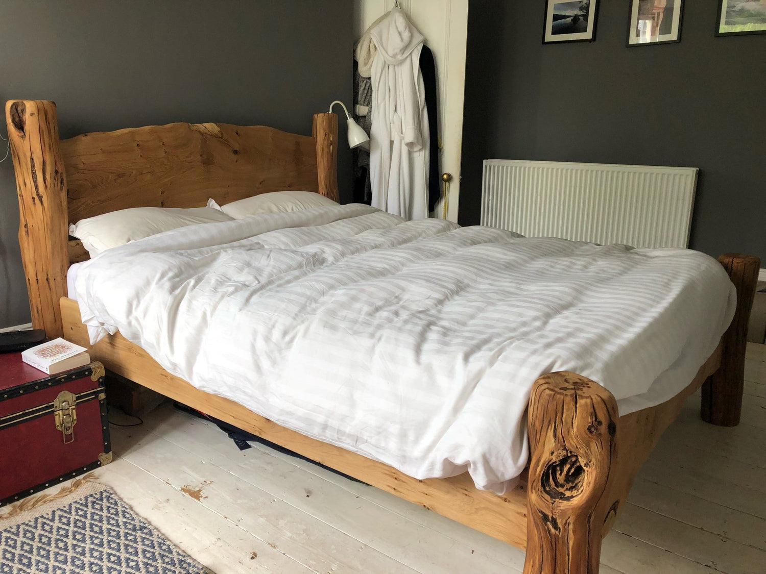 Chunky reclaimed oak driftwood bed