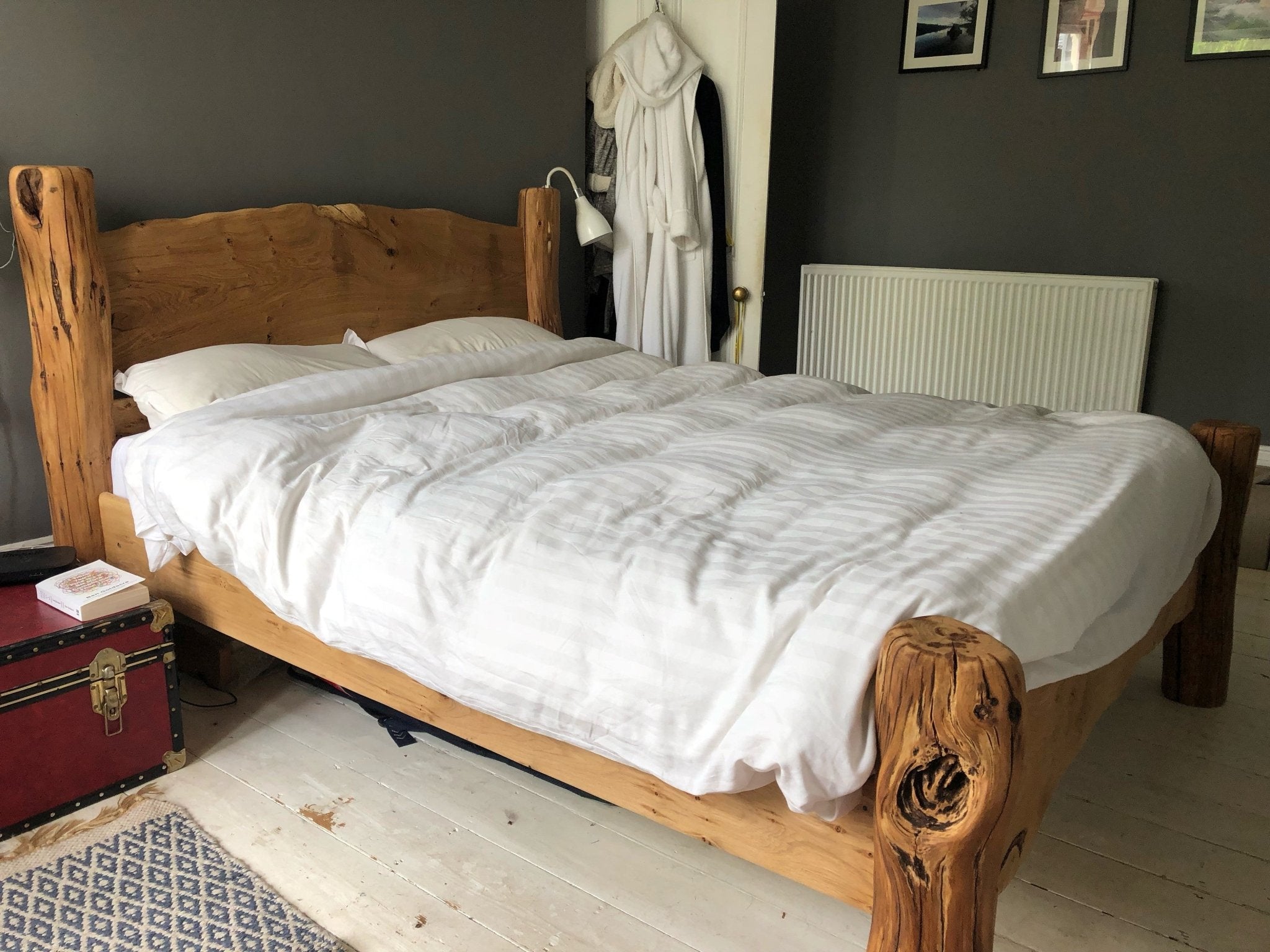 Chunky reclaimed oak driftwood bed