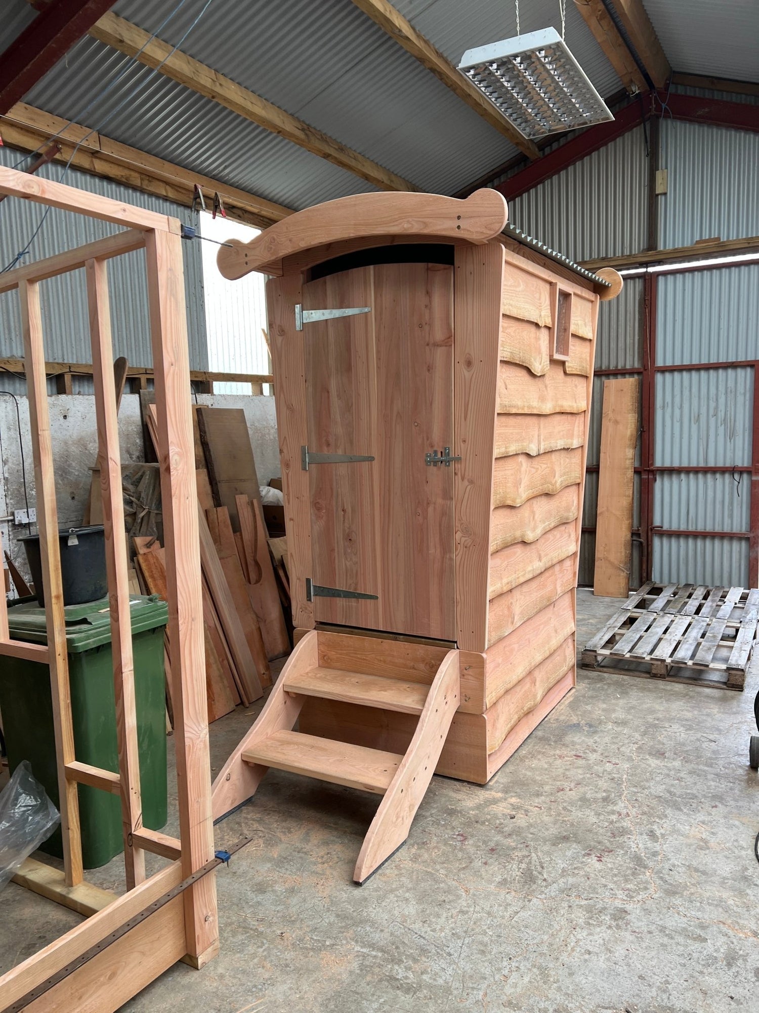 timber frame compost toilets handmade in workshop in mid Wales