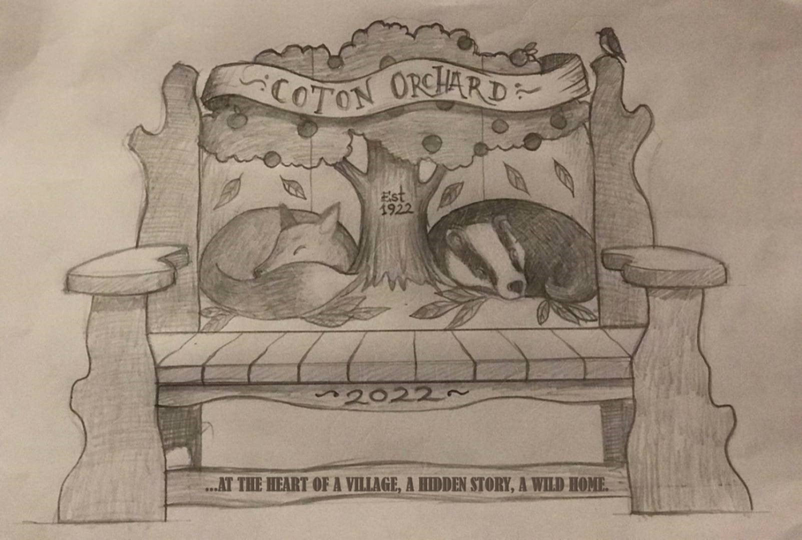 drawing of a memorial bench for a client