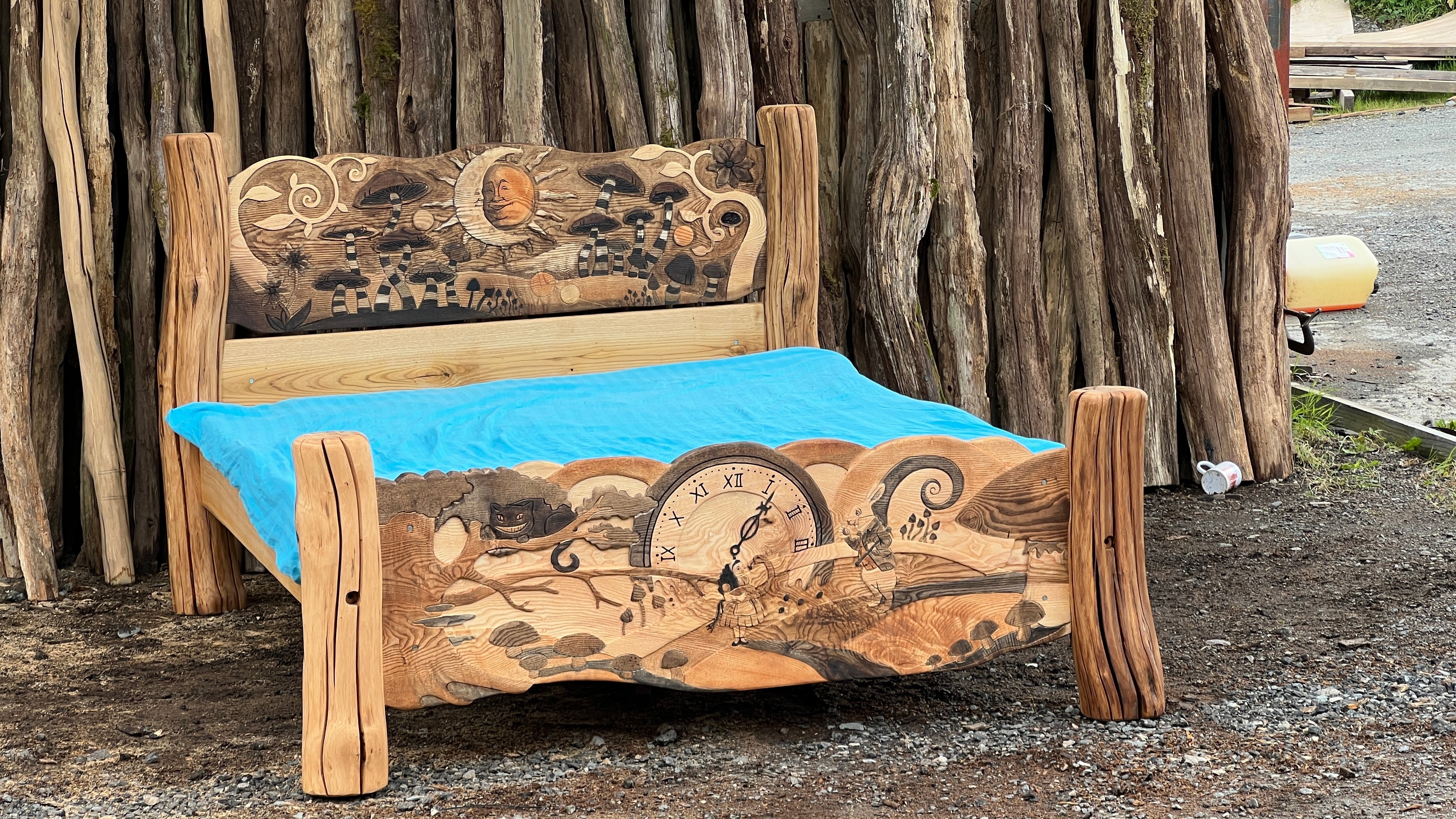 Hand-Carved Alice in Wonderland Bed – Solid Wood Fantasy Bed Frame