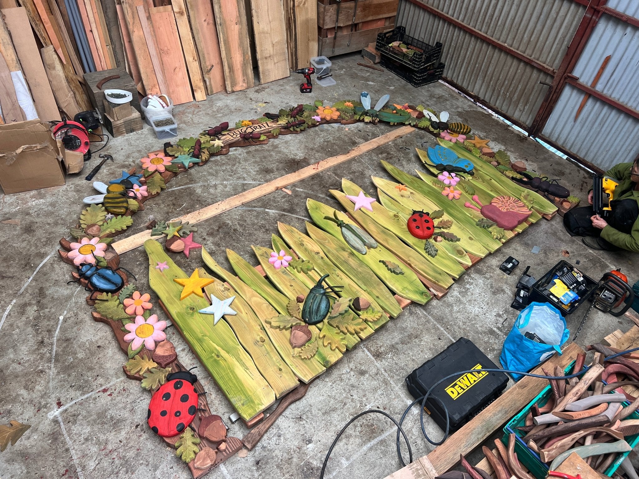 bug arch being assembled in the workshop