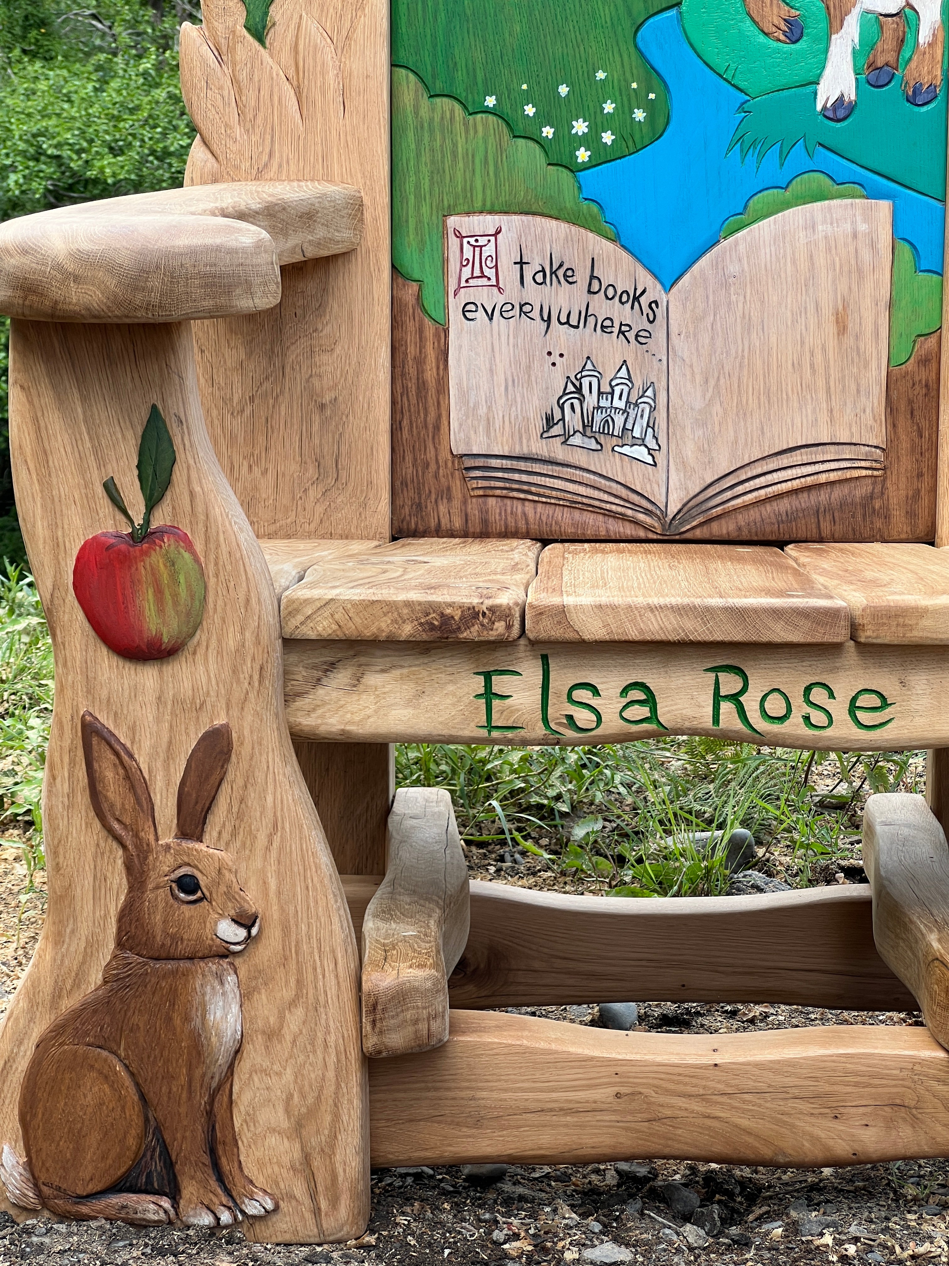 story-chair-side-carvings-apple-rabbit-tortoise