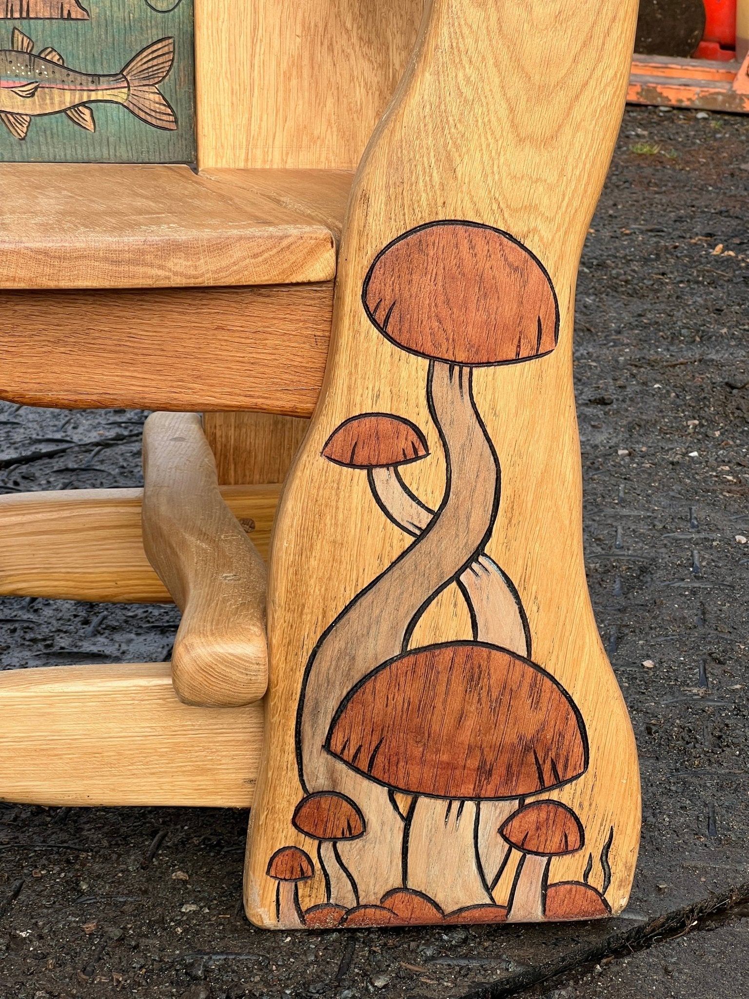 mushroom carved on chair leg