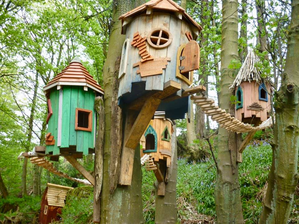 Maisons de fées montées sur un arbre avec un design fantaisiste