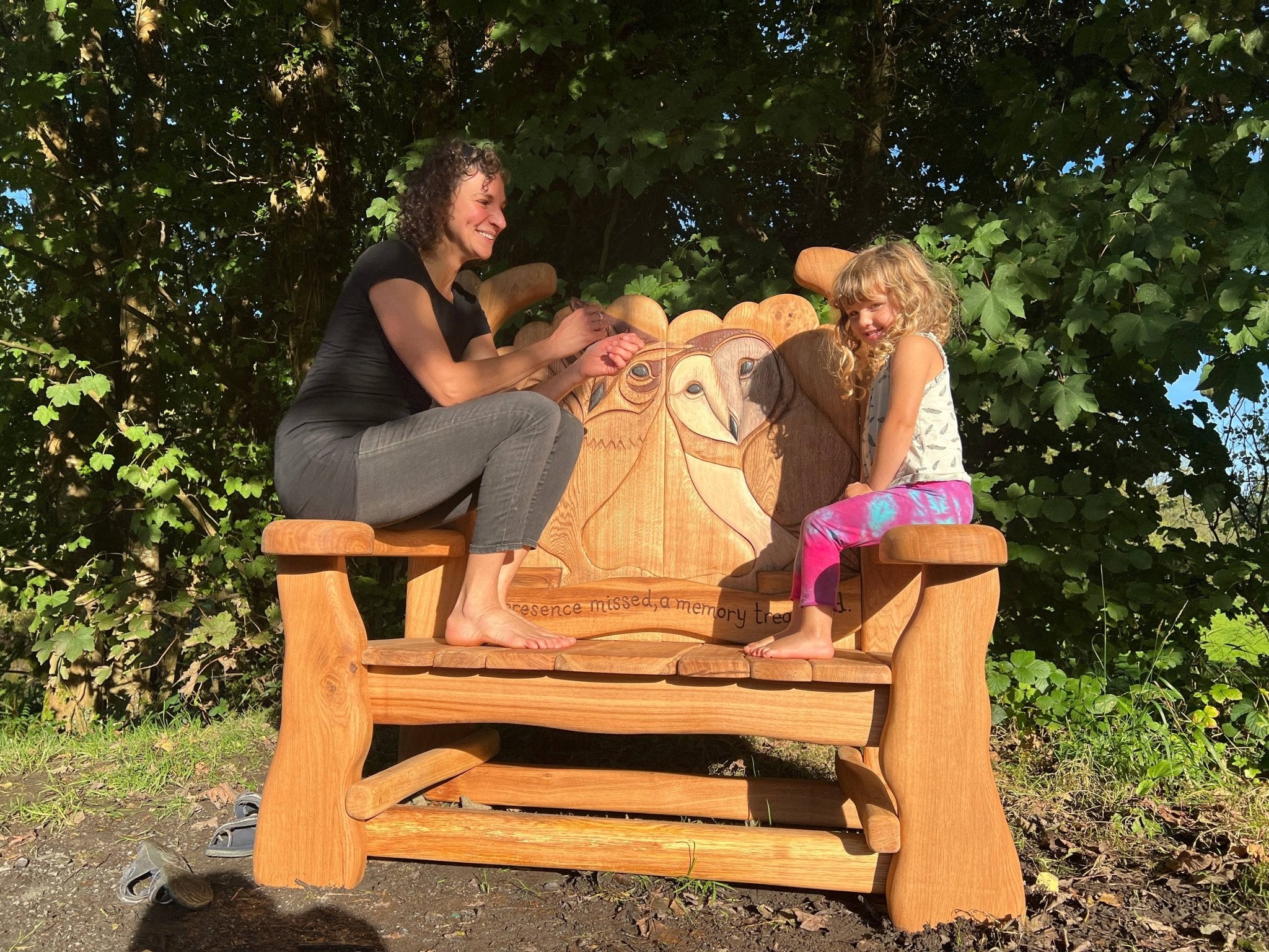oak owl bench