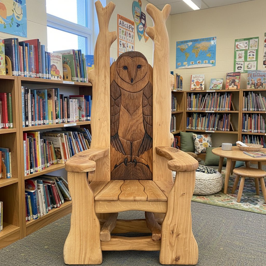 owl chair in a school library