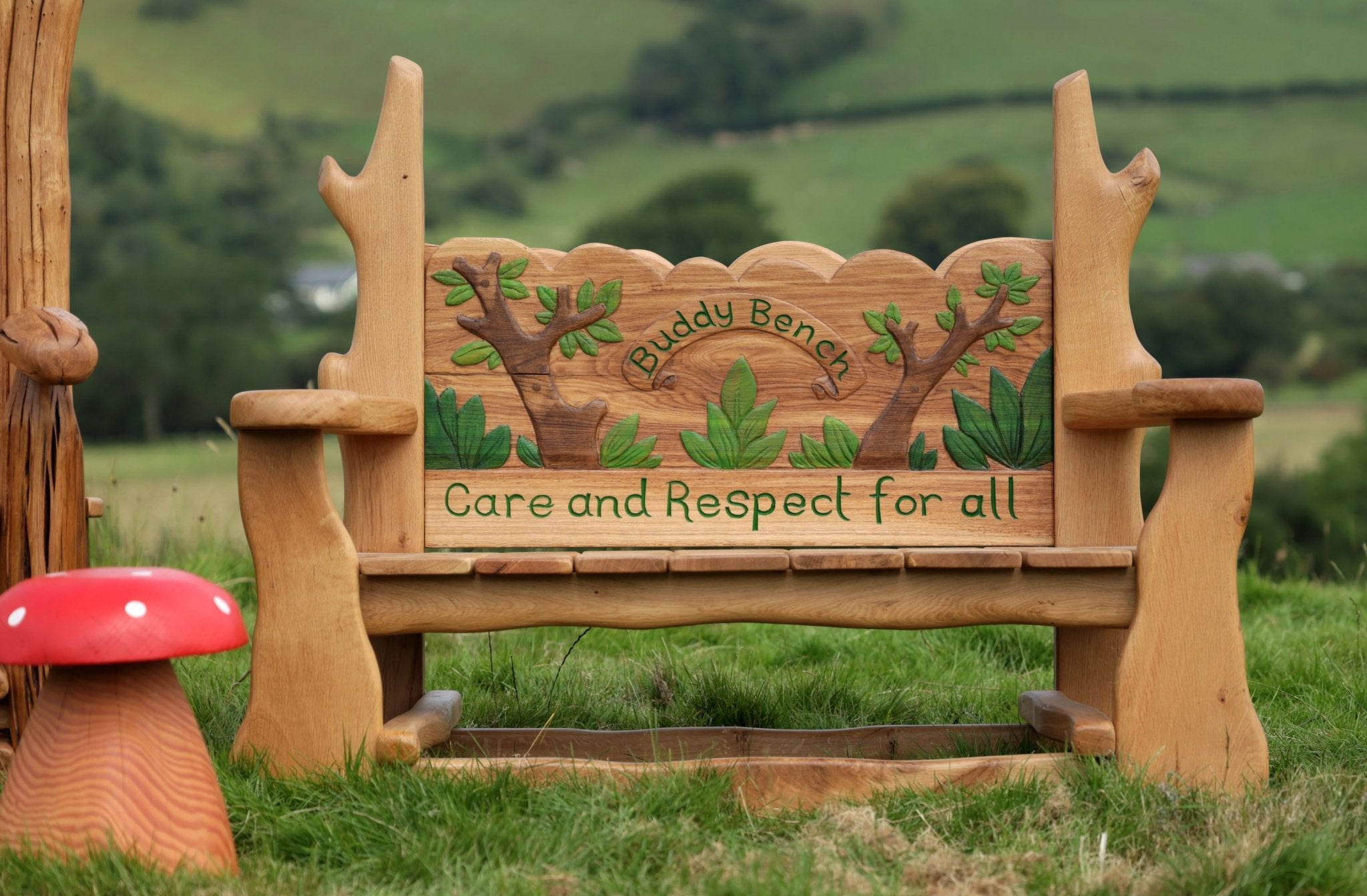 wooden friendship bench in school playground