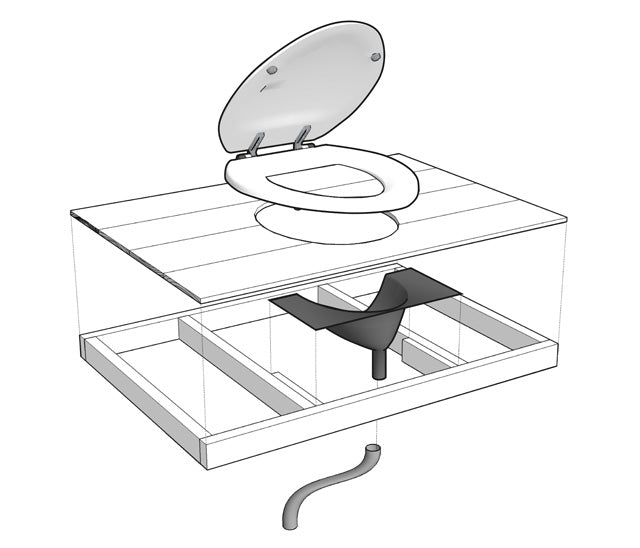 compost toilet installation illustration showing the position of the urine diverter
