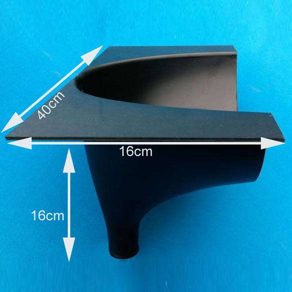 Black urine diverter with dimensions for compost toilets
