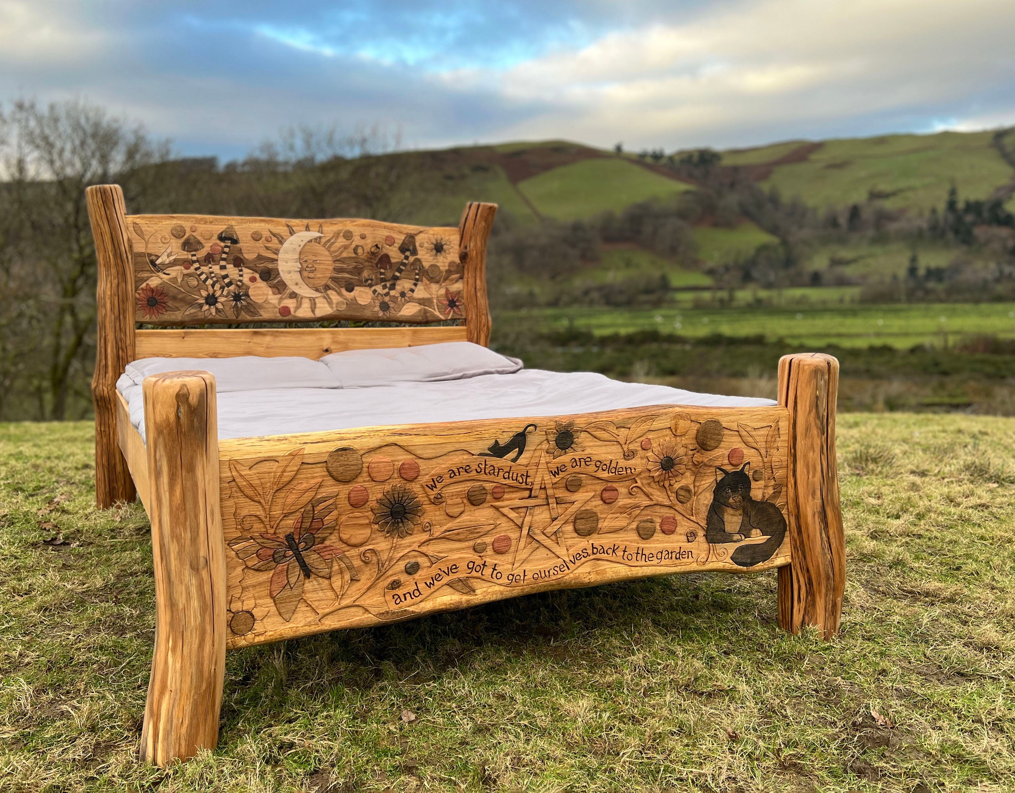 Hand carved Wooden Bed Frame