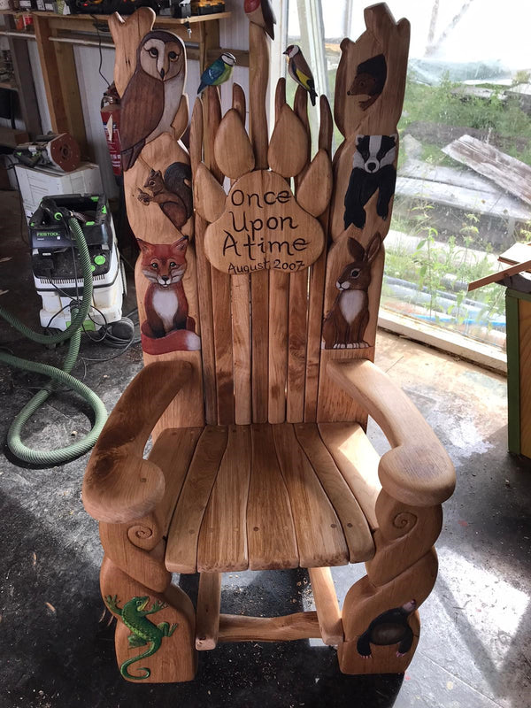 Carved animal woodland throne 