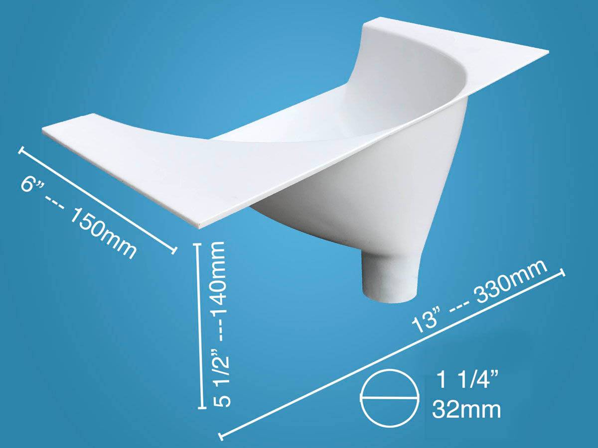 Urine diverter with dimensions for composting toilet