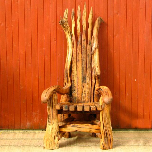 Middle-earth-inspired Rustic Oak Storytelling Chair, hand-carved with reclaimed wood, ideal for gardens and storytelling areas