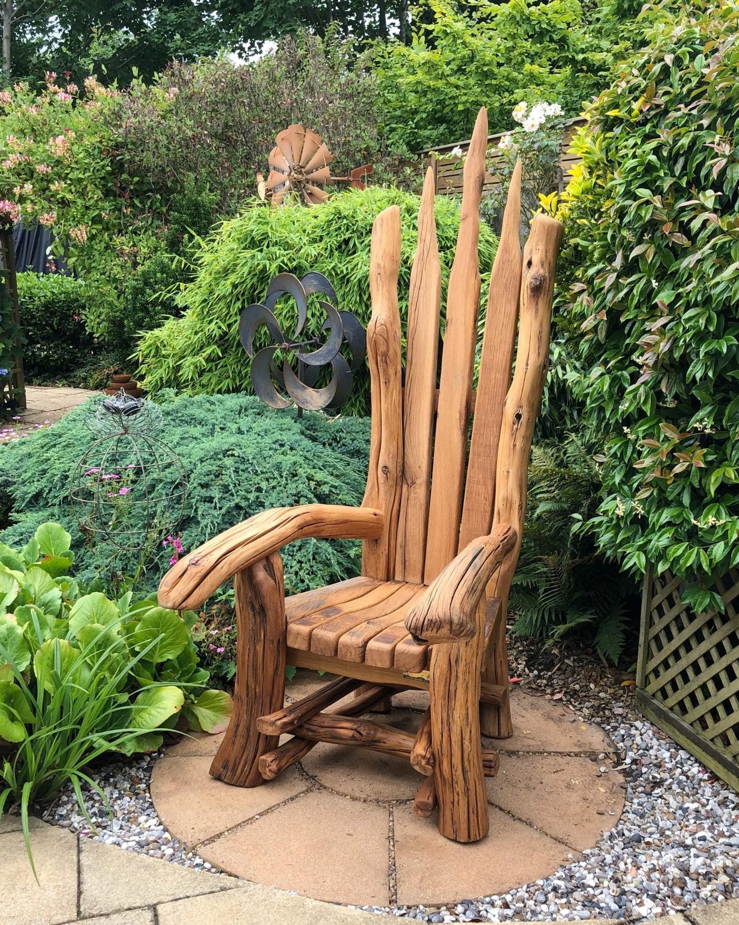 Unique Giant wooden throne made from oak in garden