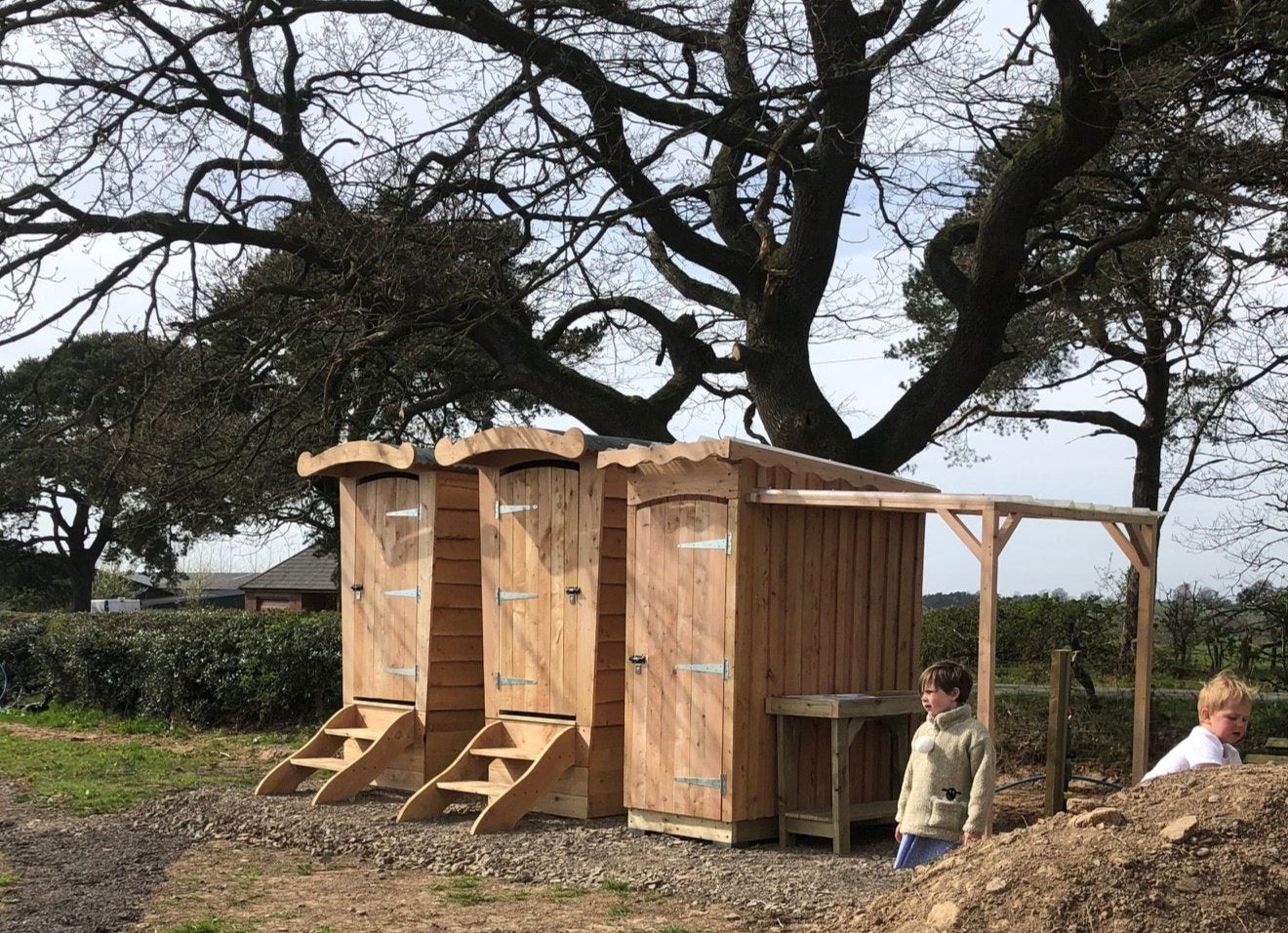 Installation of glamping toilet and shower unit for campsite in Scotland near Hadrains Wall