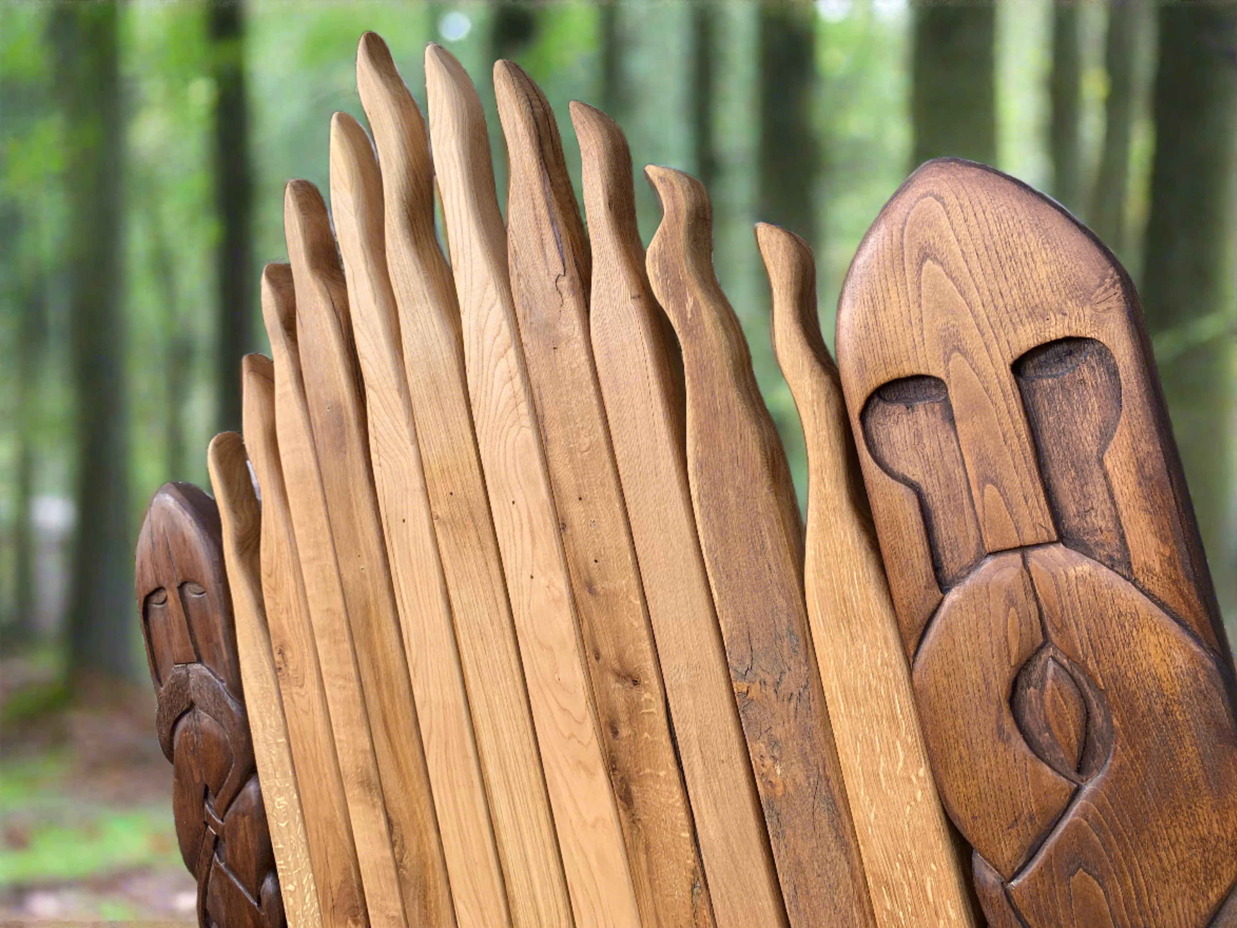 Close-up of Viking throne's carved backrest