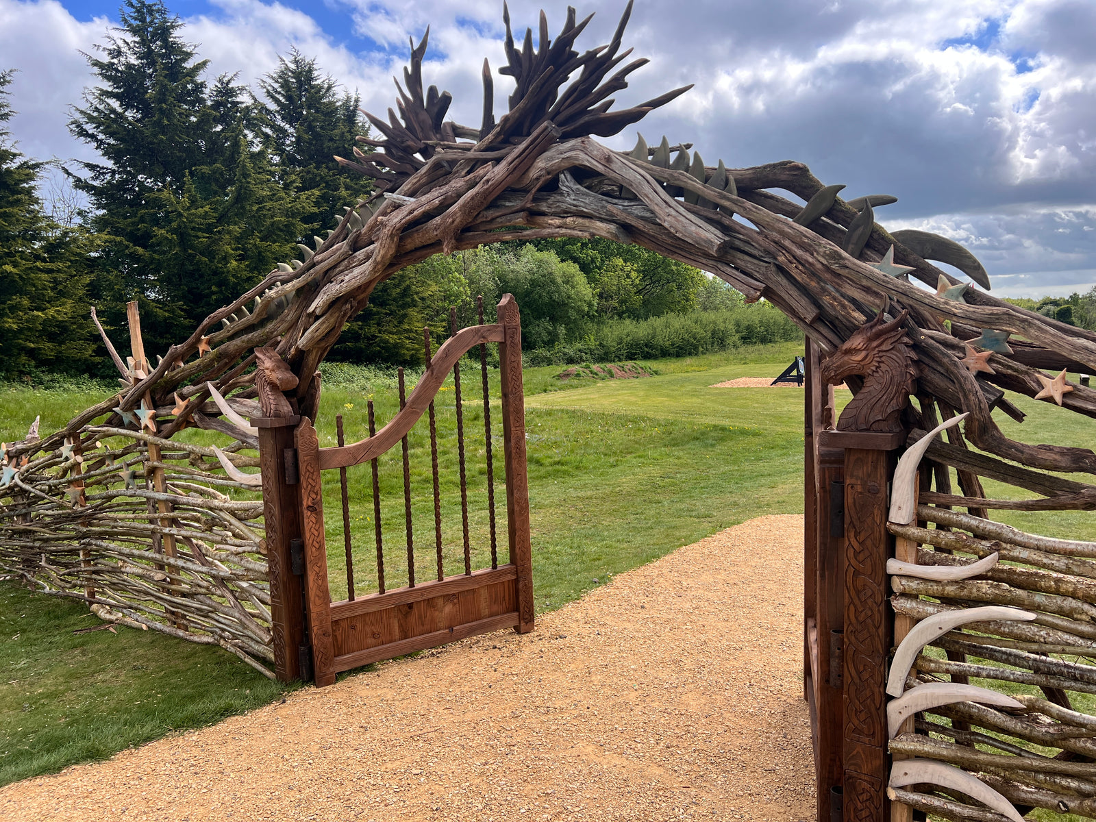 Dragon Trail Archway & Gate | Hand-Carved Celtic Knotwork