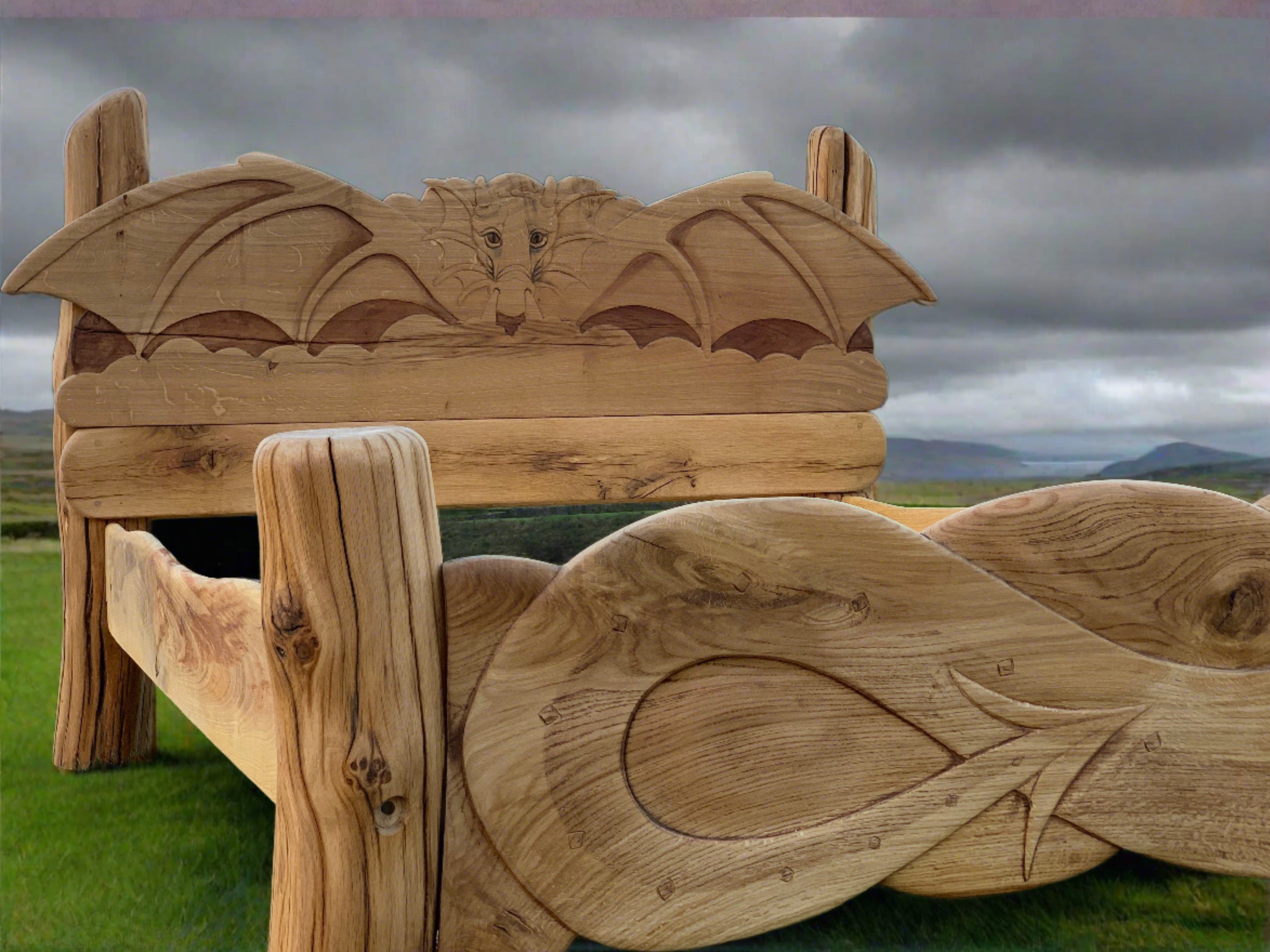 Wooden bench with heart and arch design