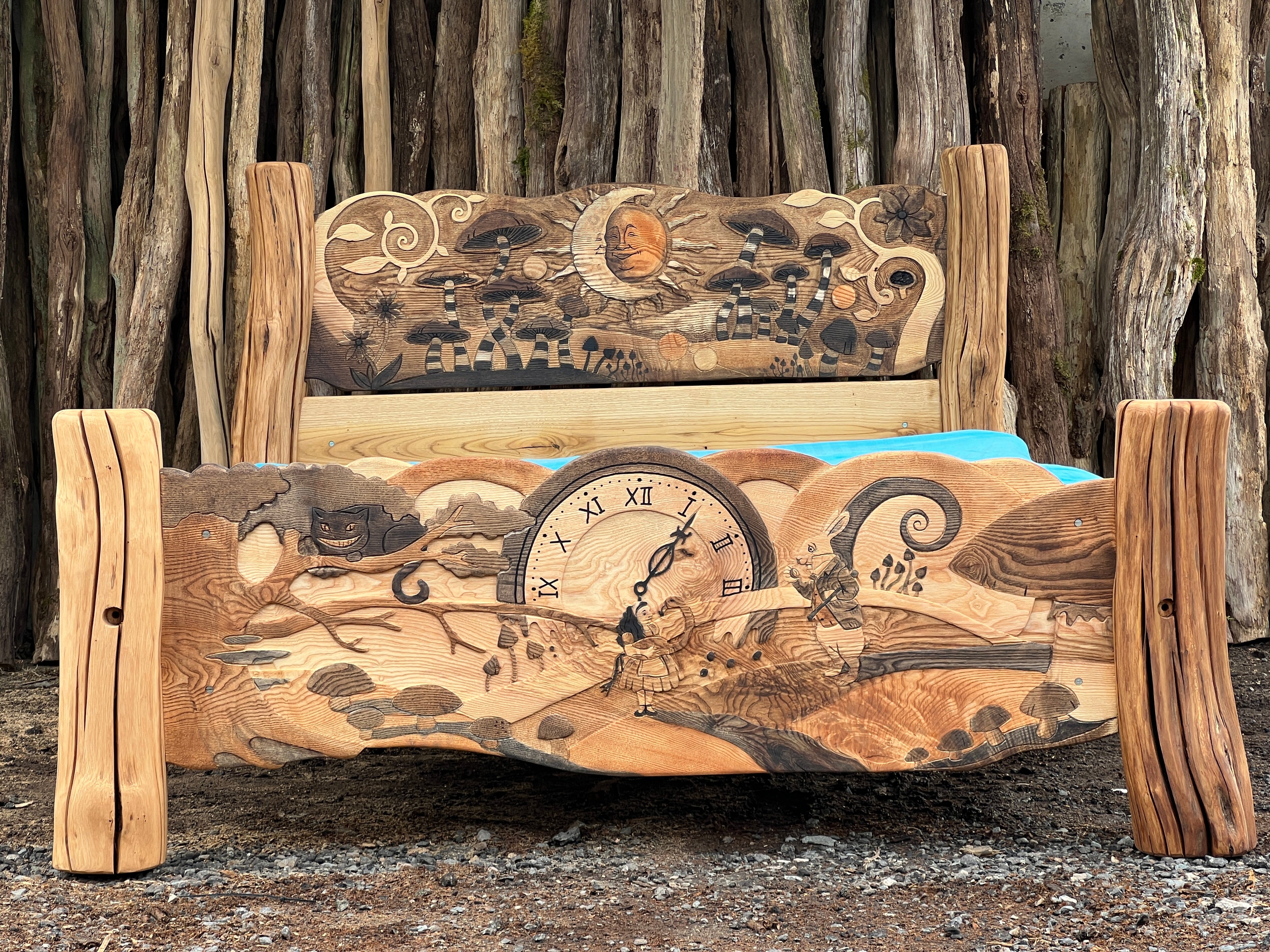 Hand-Carved Alice in Wonderland Bed – Solid Wood Fantasy Bed Frame