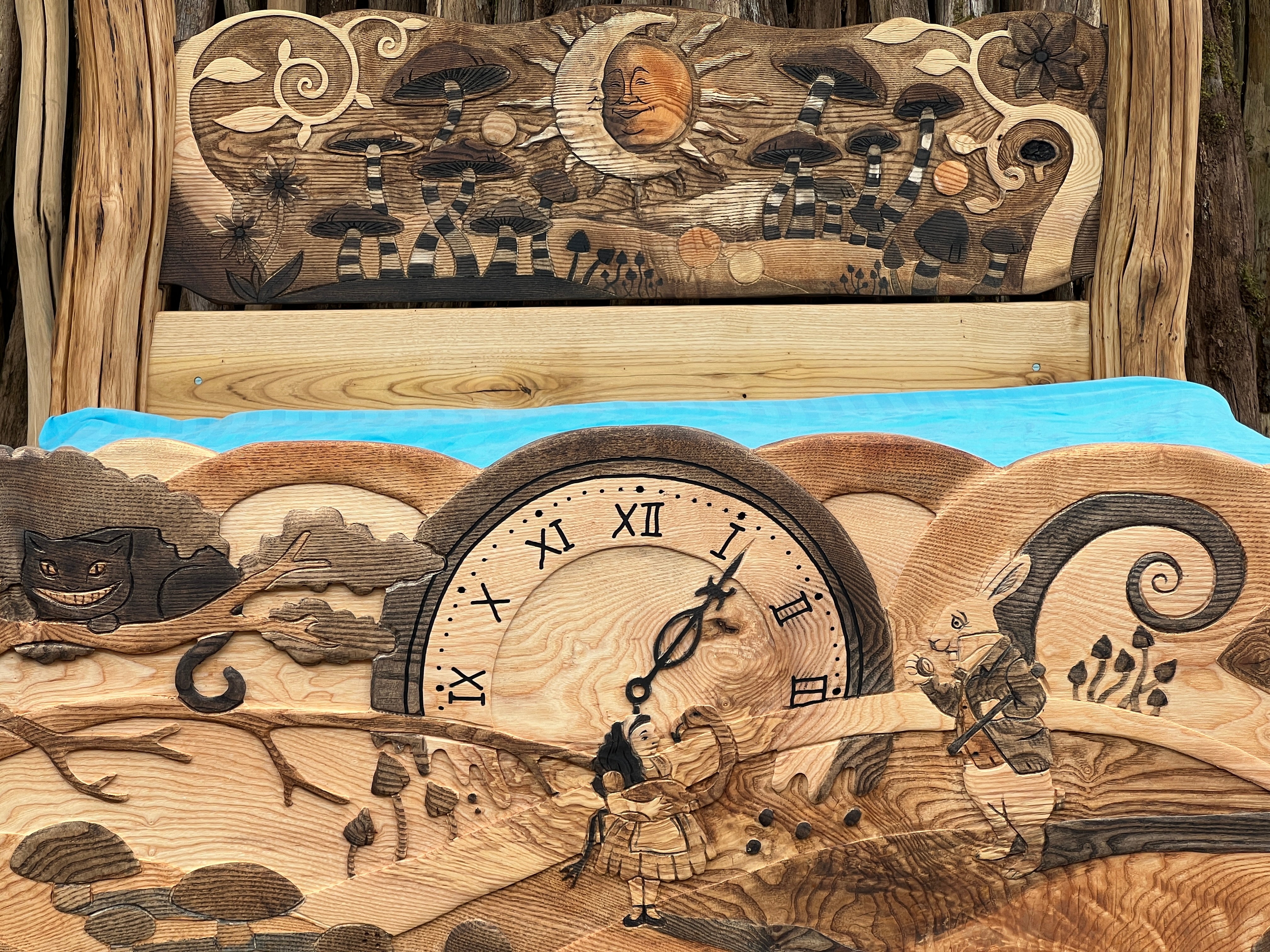 Hand-Carved Alice in Wonderland Bed – Solid Wood Fantasy Bed Frame