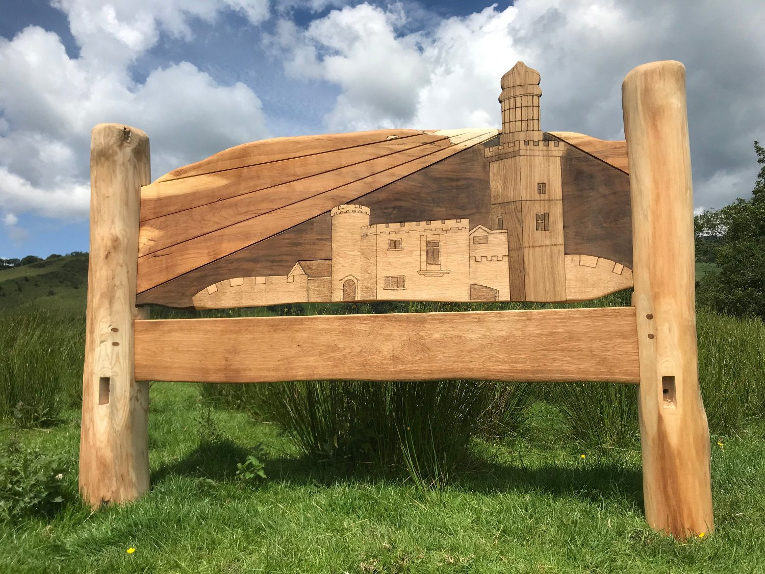 handmade bed headboard with lighthouse design carved design