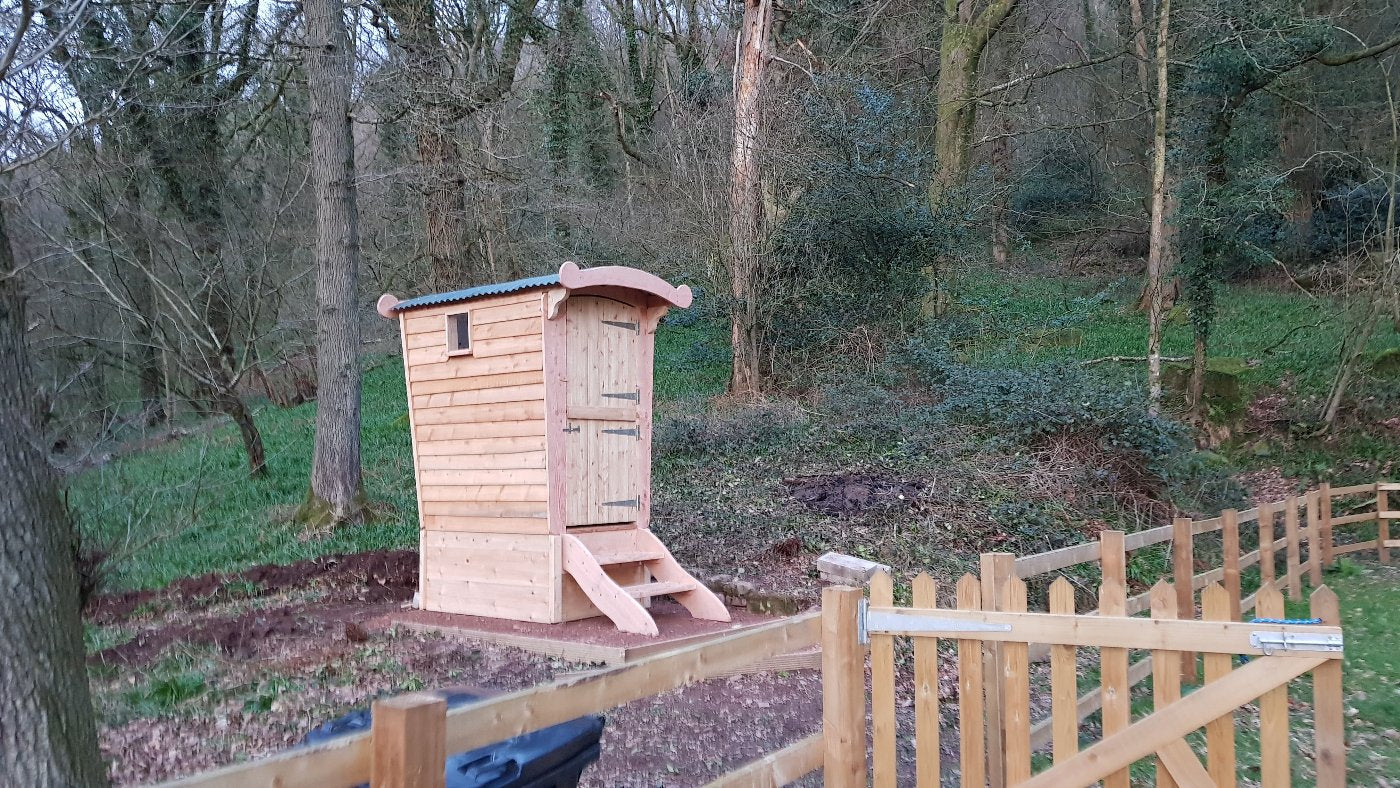 composting toilet in woodland setting in the UK oak forest