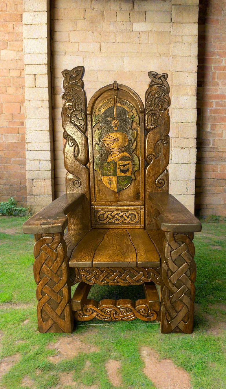 Medieval knight throne chair on grass