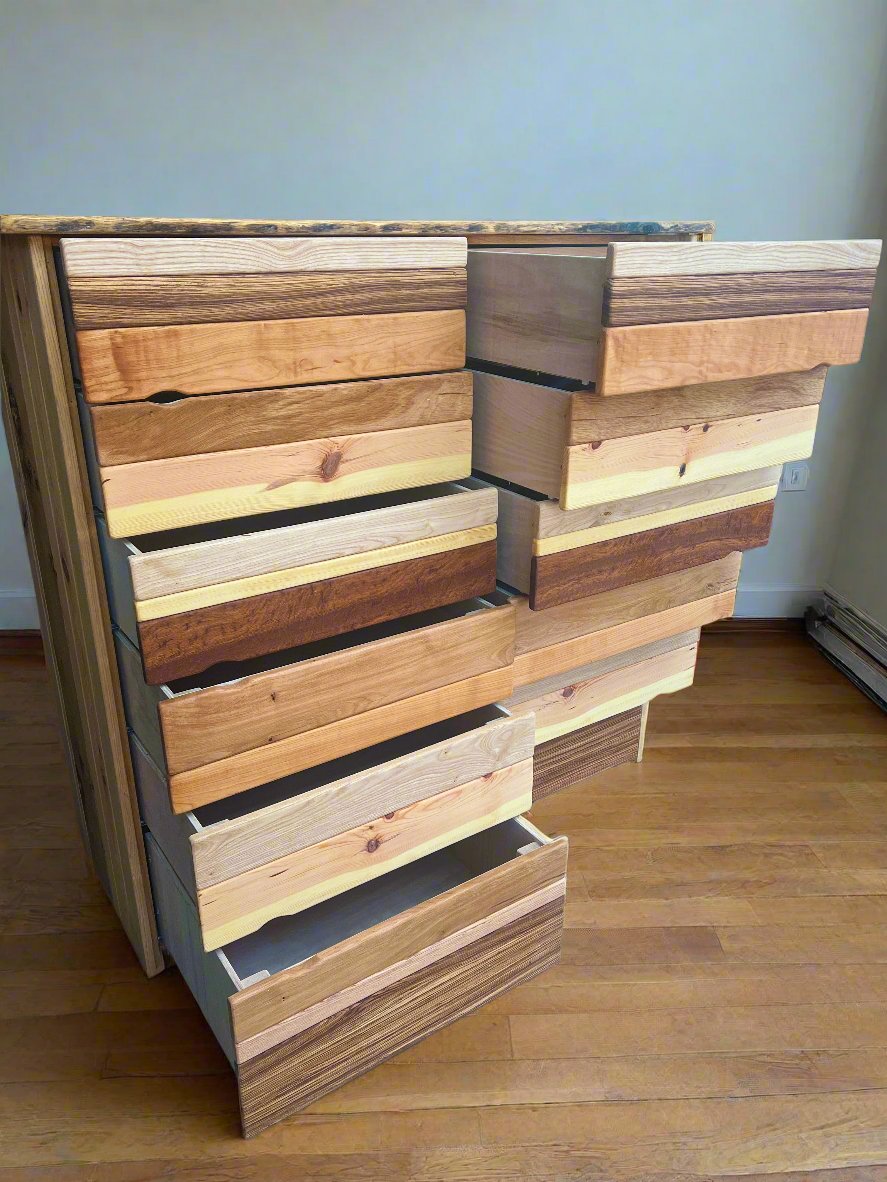 Handcrafted dresser featuring natural wood tones