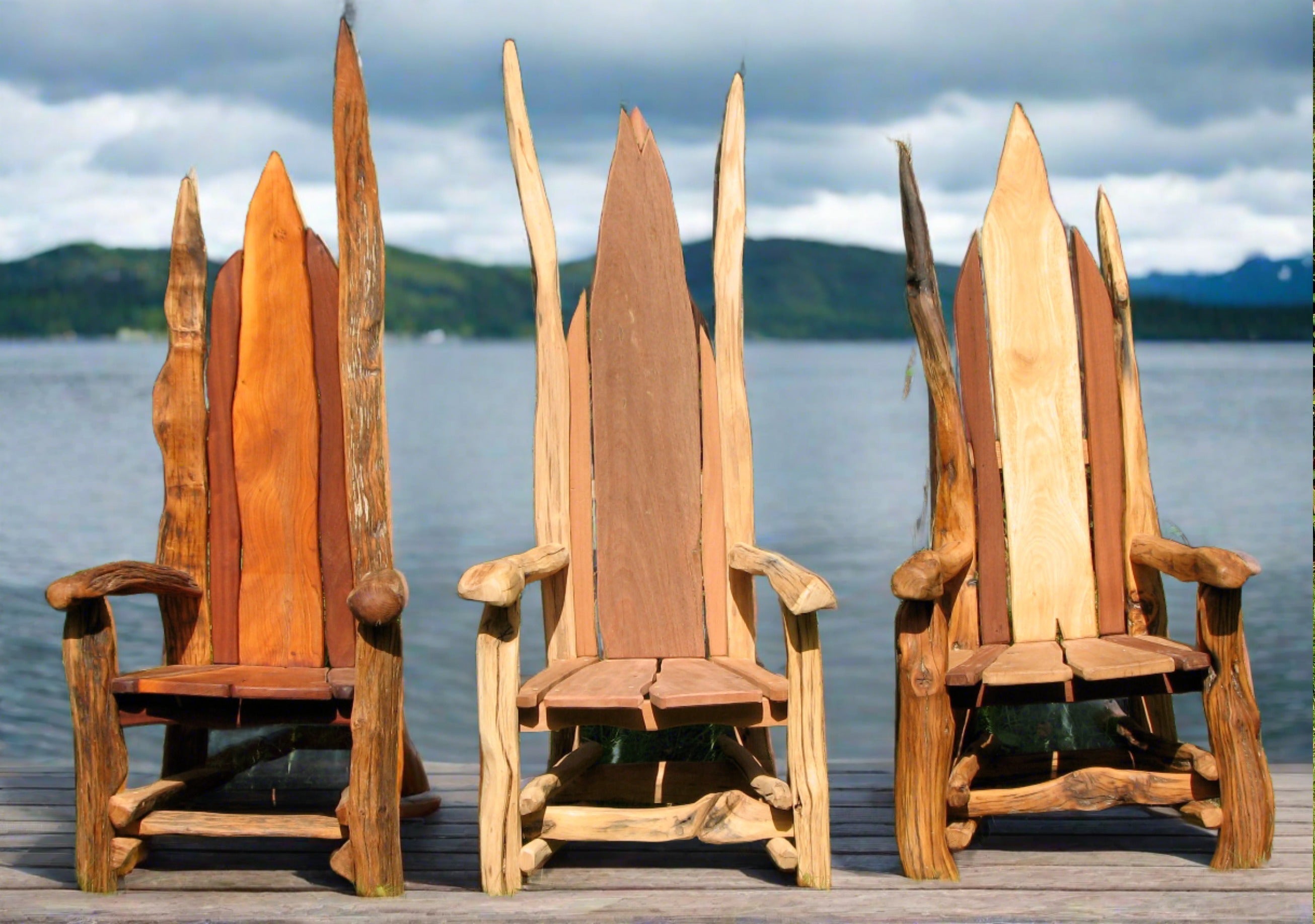 Chaise en bois avec dossier en branches hautes