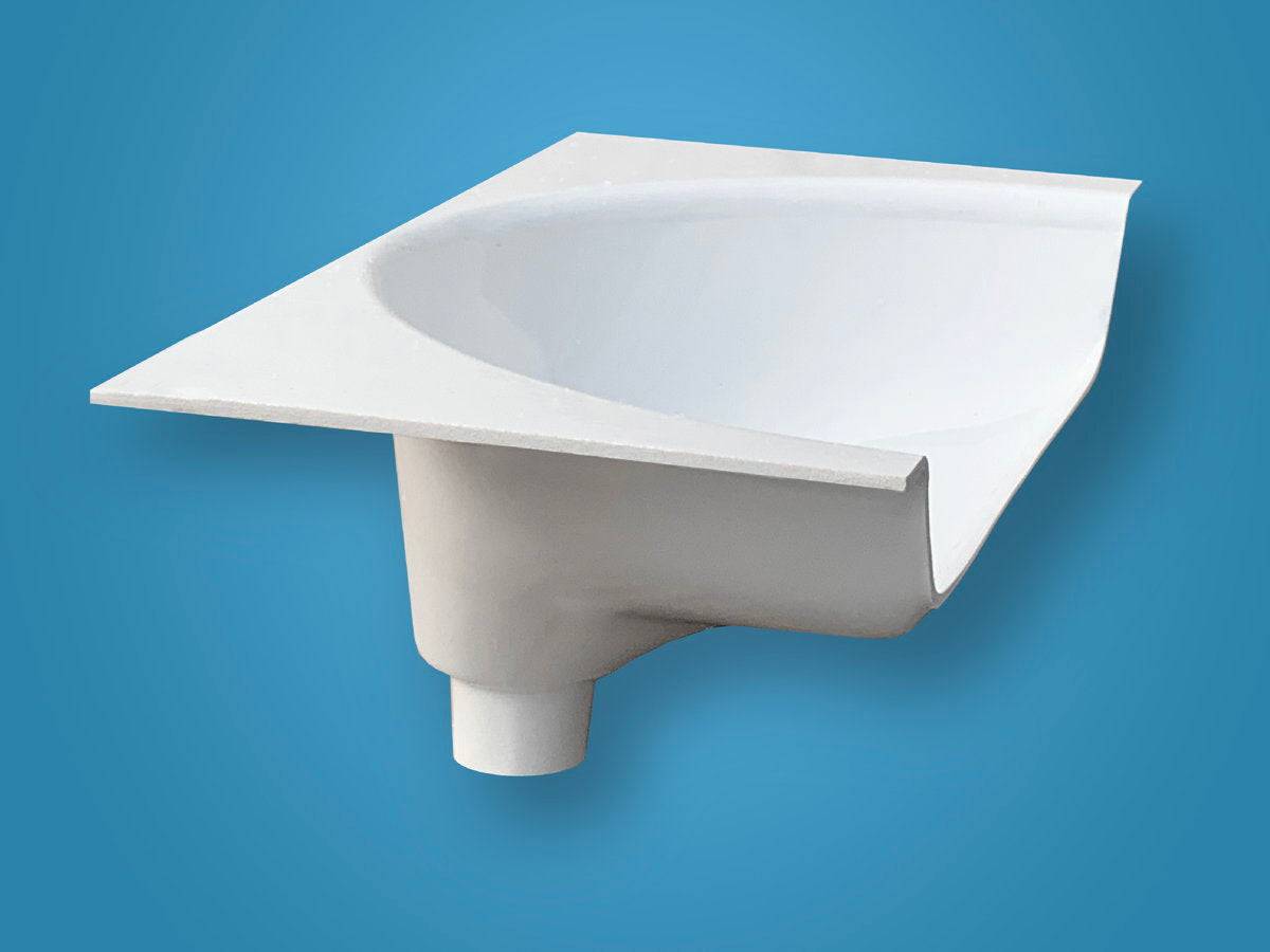 Side view of white urine diverter for composting toilet