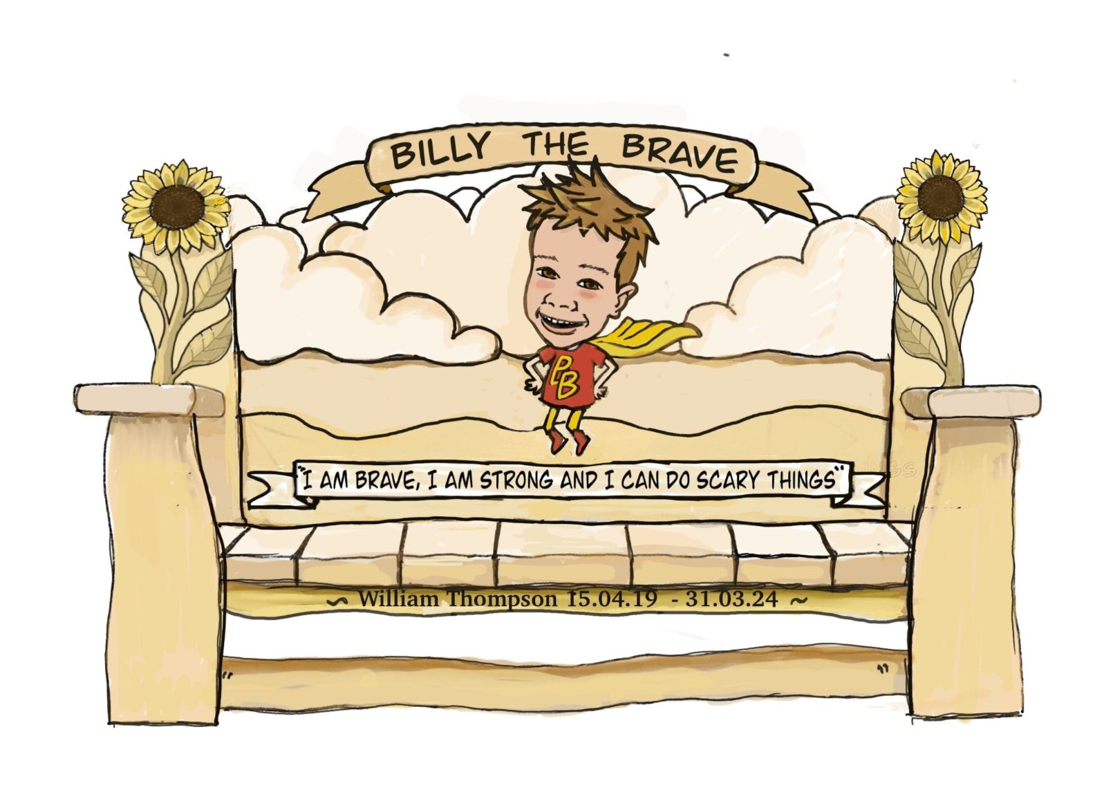 artwork for a memorial bench for billy who died tragically 