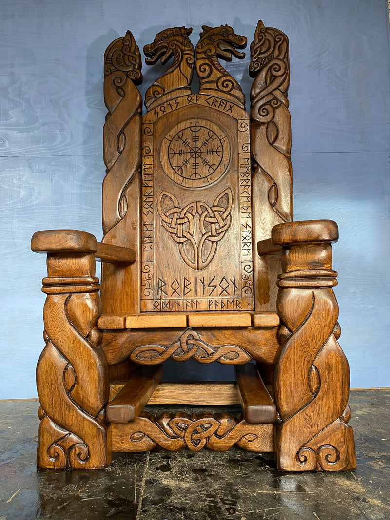 carved viking throne