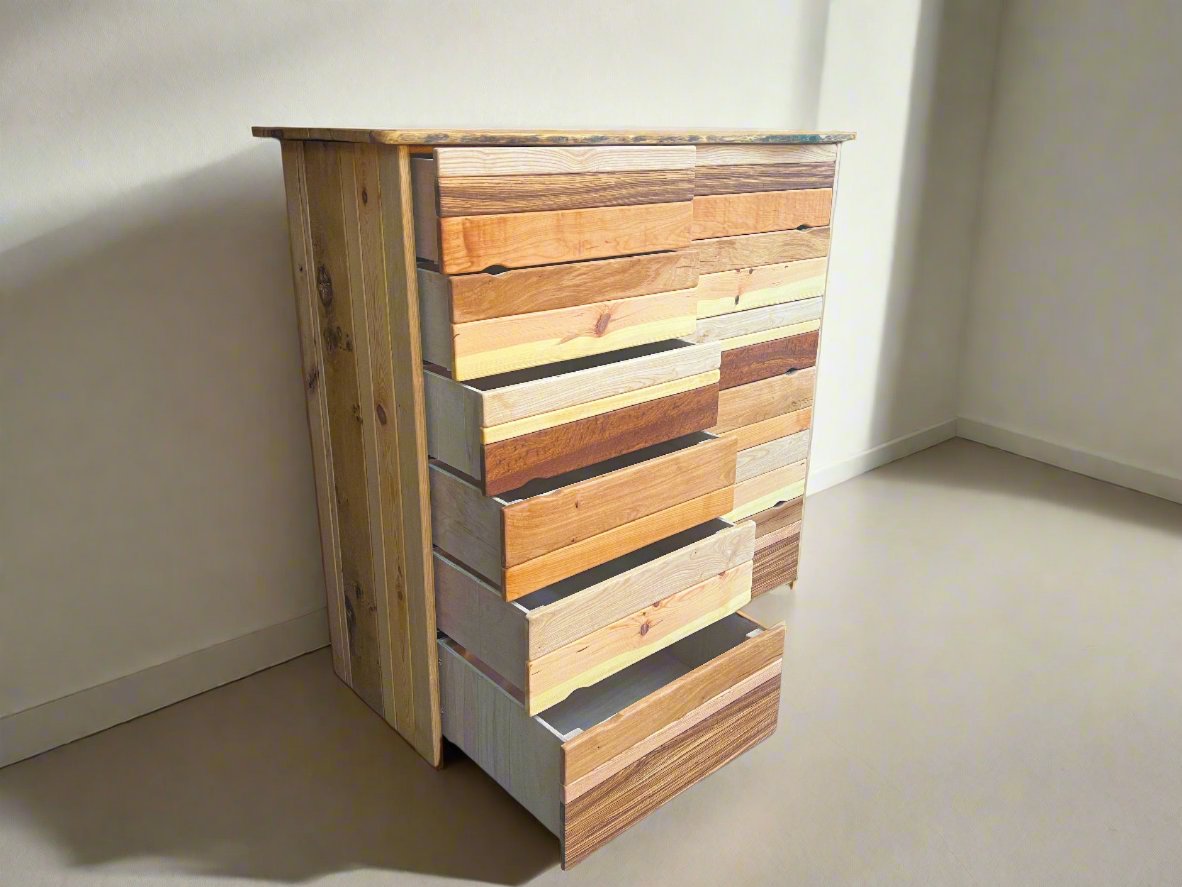 Rustic furniture piece with natural wooden drawer fronts