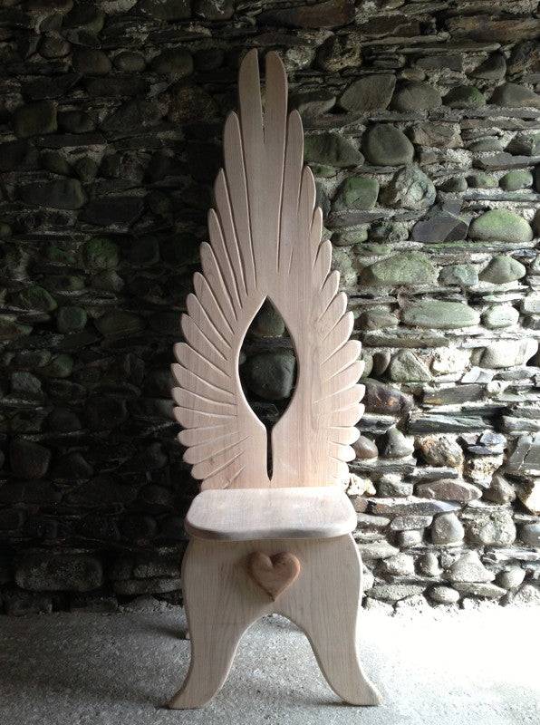 Fantasy angel oak story-time chair — handcrafted carved furniture for schools and homes, Wales
