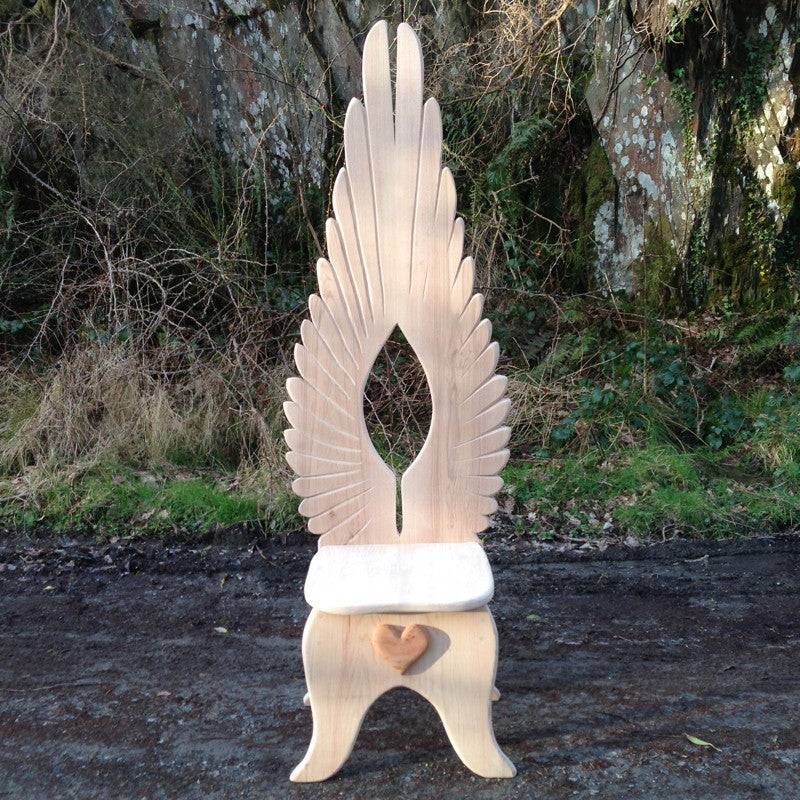 Hand-carved oak angel wing dining chair — fantasy furniture handmade in Wales