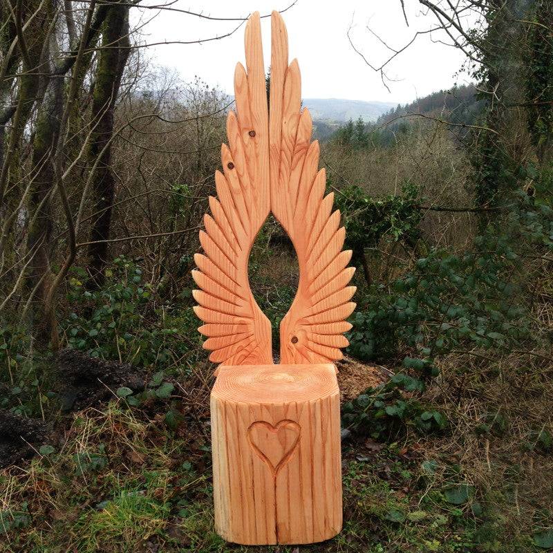 Angel wing carved oak storytelling chair — handmade reading throne for schools, Wales