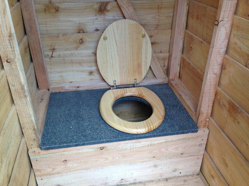 Handmade wooden composting toilet seat — basic eco-friendly compost loo, Wales