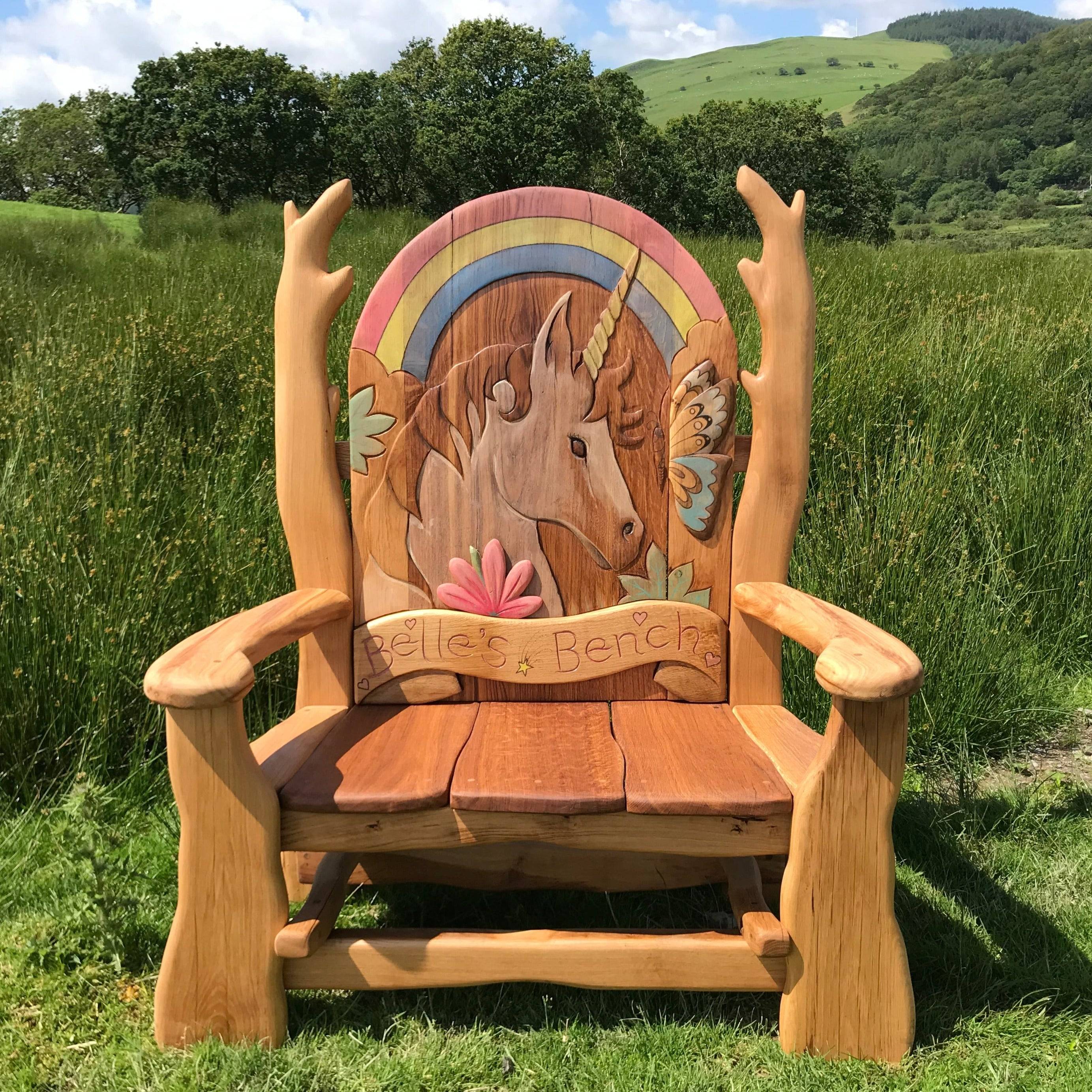 Wooden Memorial bench for Belle who passed away