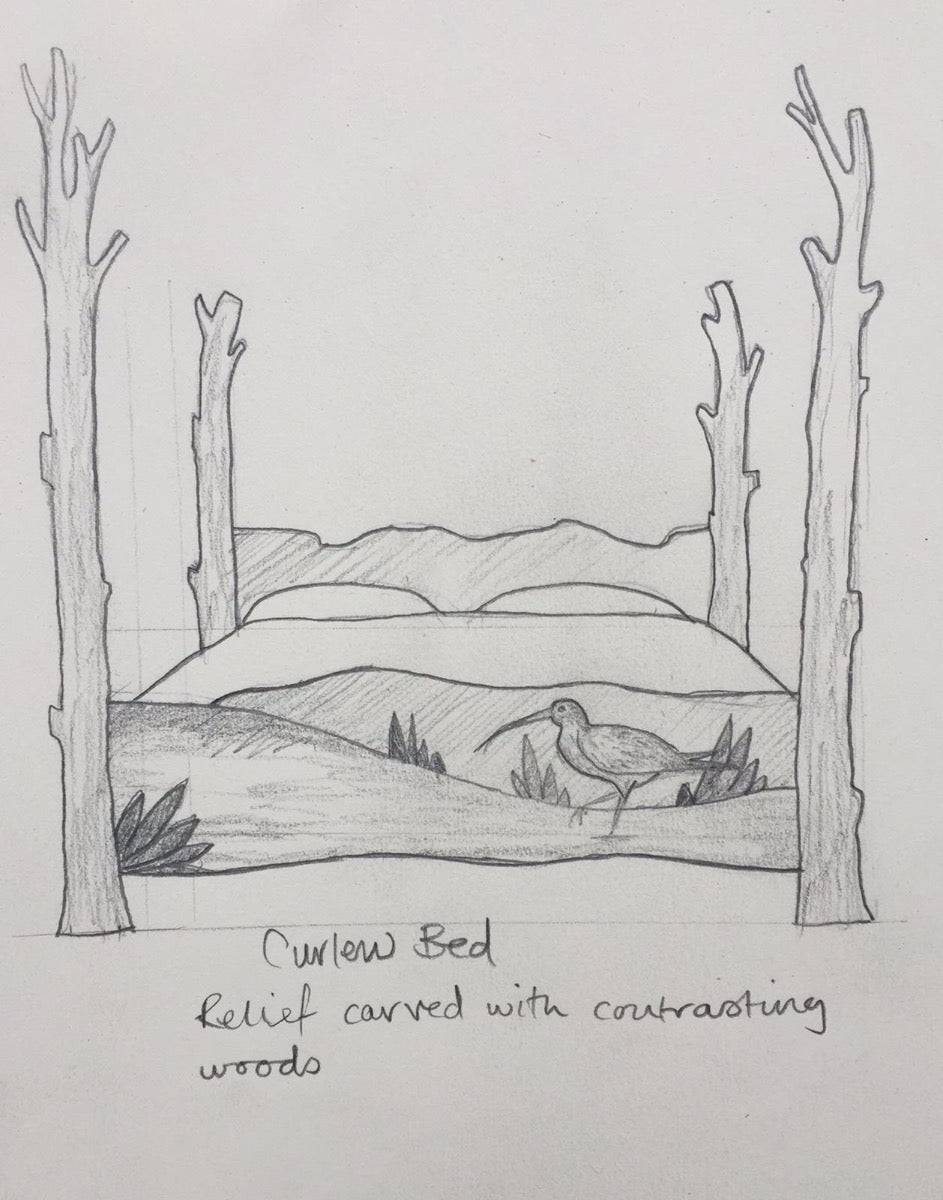 Curlew-themed bed design sketch