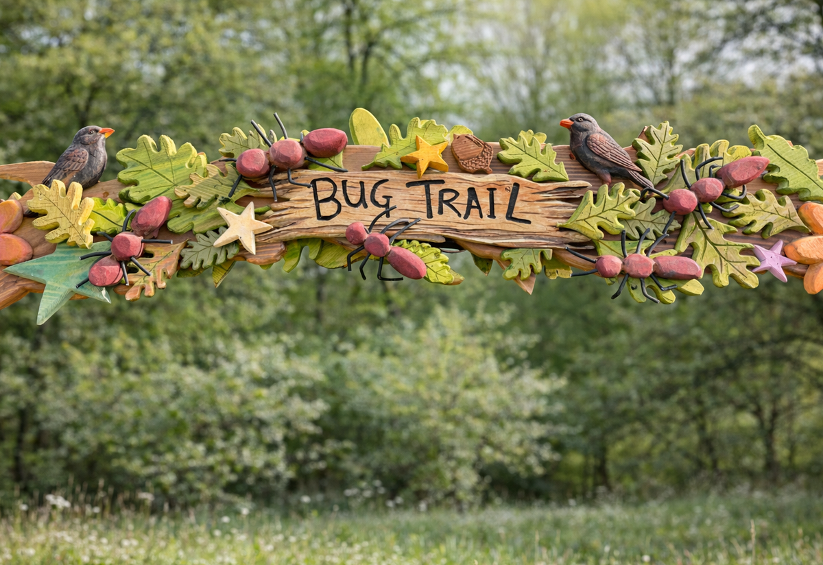 Hand-Carved Bug Trail Entrance Arch | Nature Trail Archway Wales