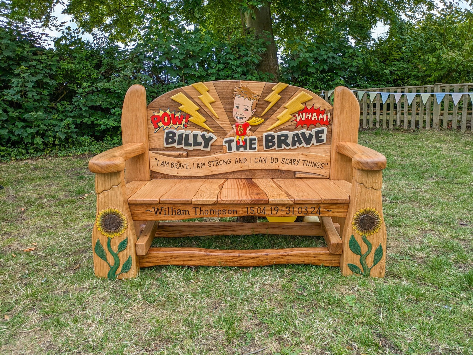 Outdoor memorial bench with personalized engraving