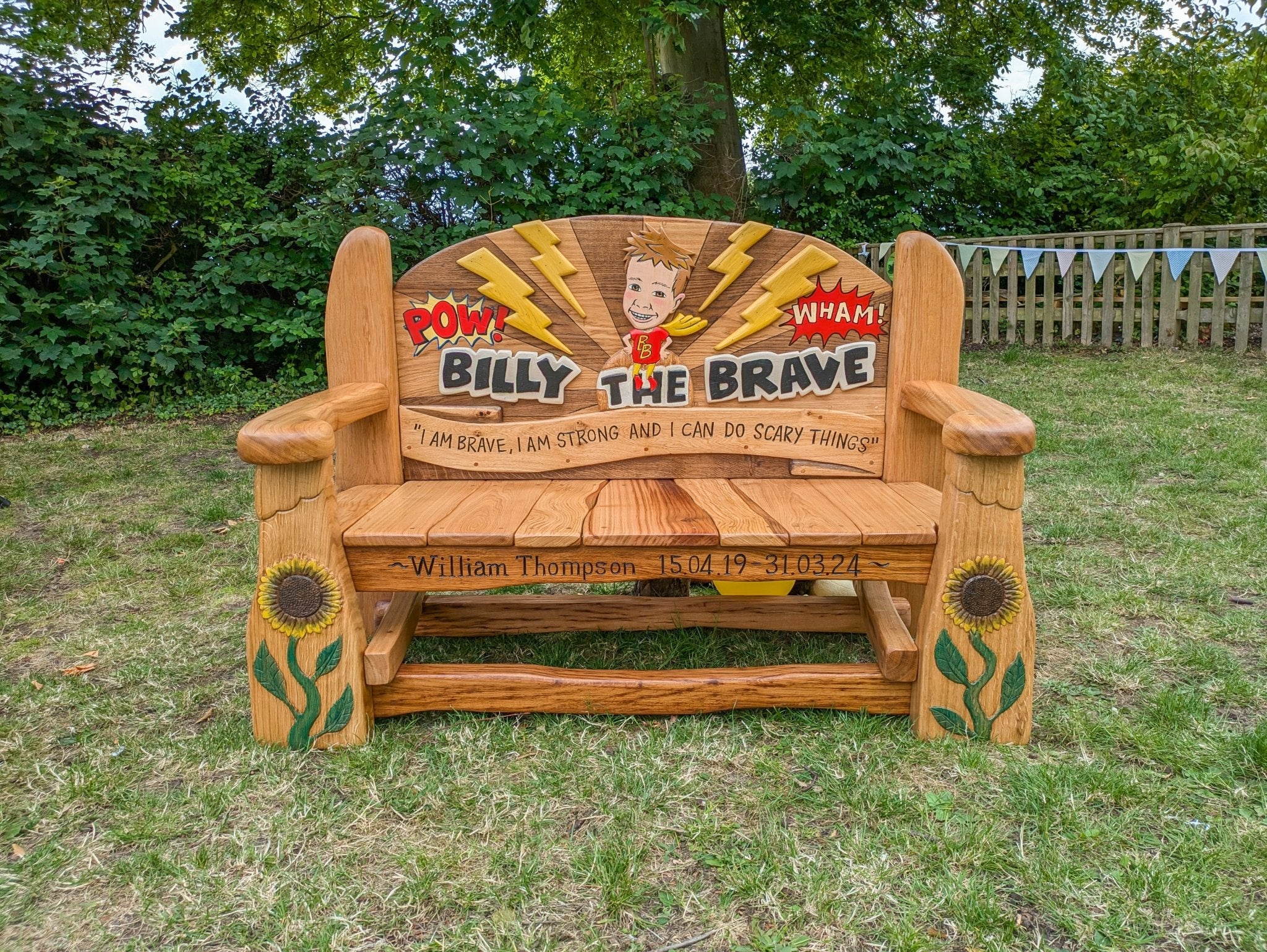 Outdoor memorial bench with personalized engraving