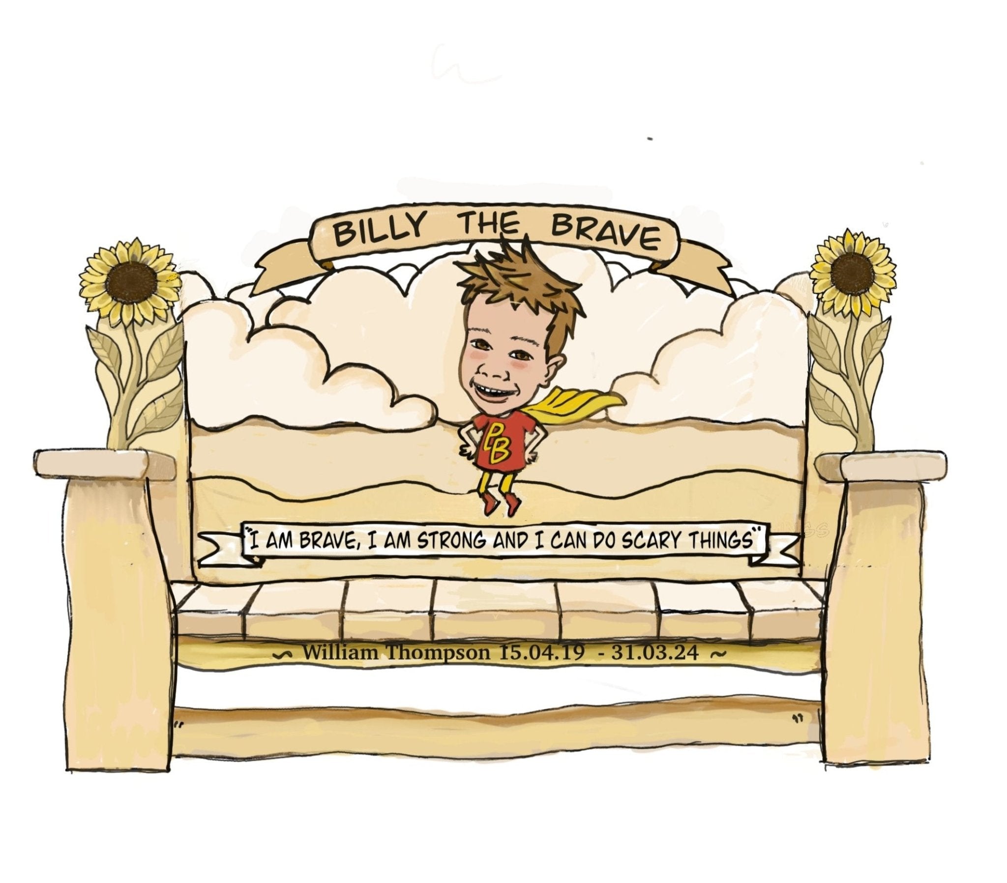 Illustration of 'Billy the Brave' memorial bench