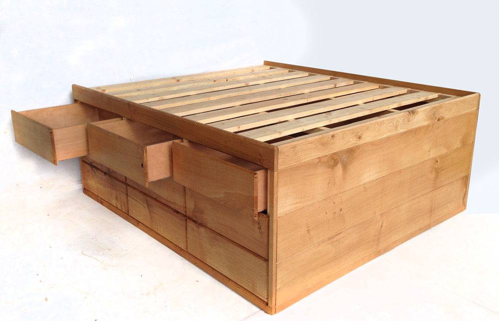 Handmade oak cabin storage bed with built-in drawers — bespoke children's bedroom furniture, Wales