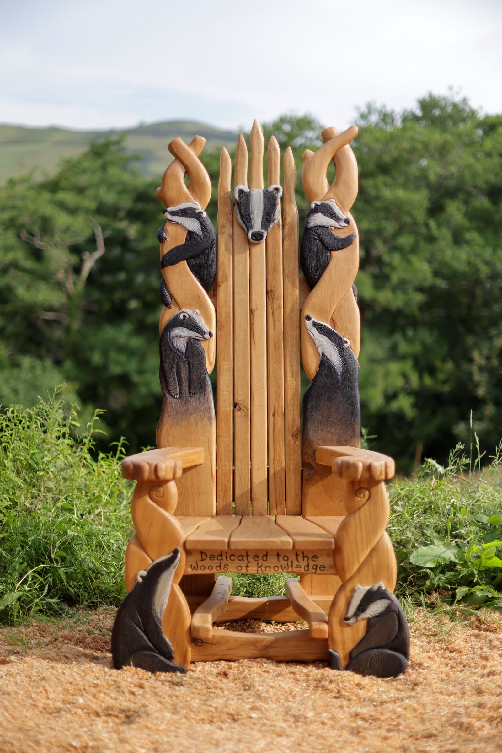 wooden badger chair for school storytelling

