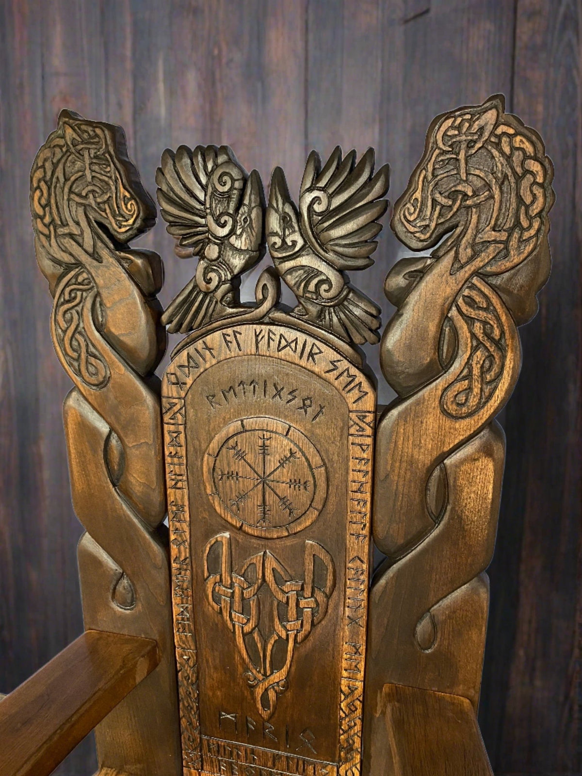 Celtic Knotwork Viking Throne Chair — Hand-Carved Welsh Oak, Made to Order