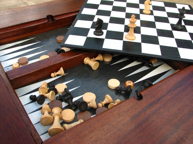 Handmade solid oak chess table with chess pieces — bespoke game table, Wales