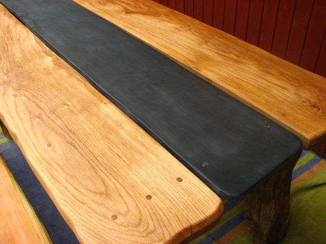 Handmade slate and oak patio table — chunky 8-seater, bespoke, Wales
